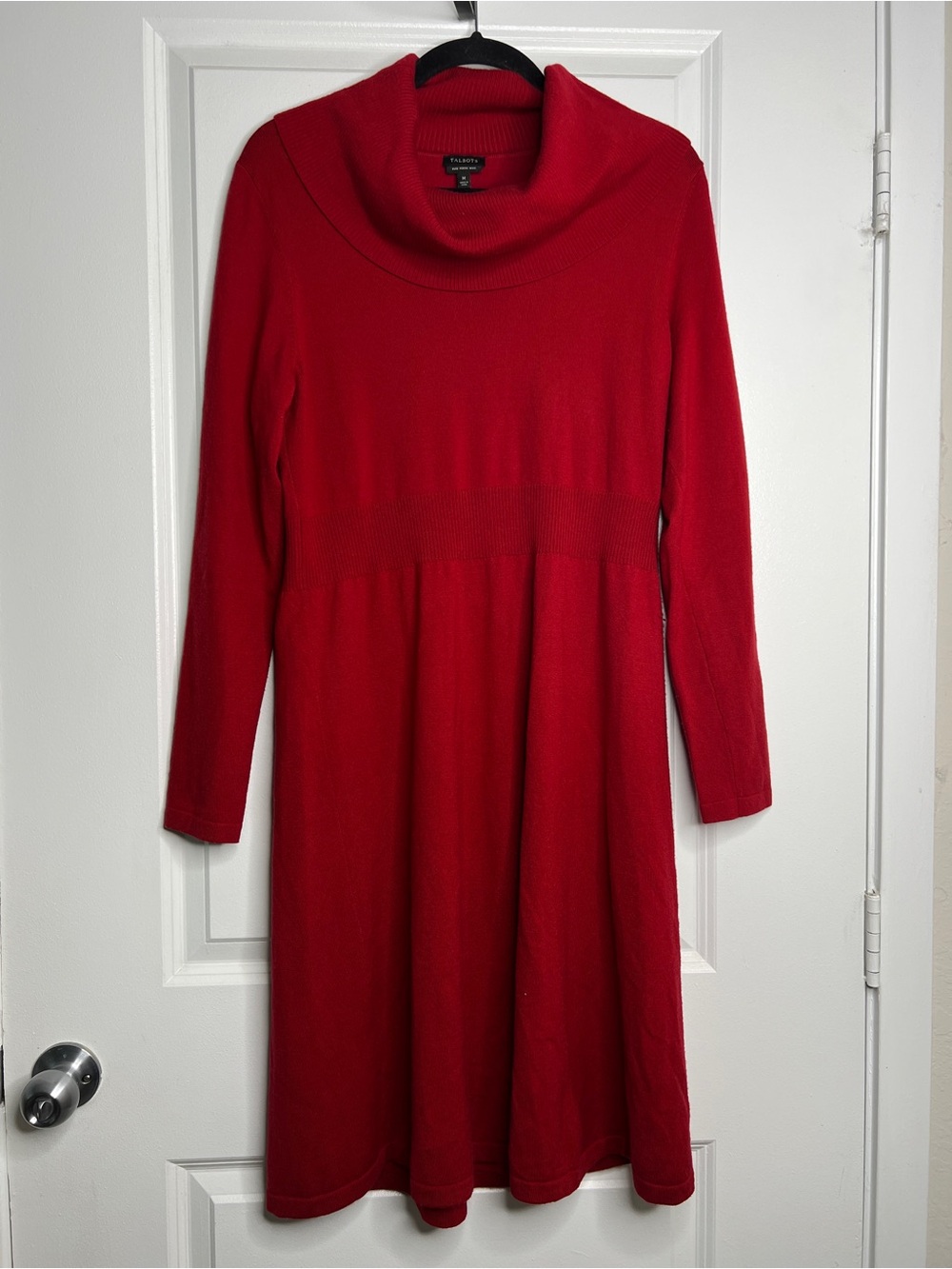 Talbots Red Merino Wool Cowl Neck Sweater Dress Medium